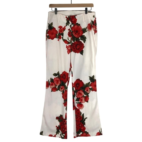 Newport News Pants - VTG NEWPORT NEWS Easy Style Flare Leg Floral Pants Women's Sz 12‎ White Cotton